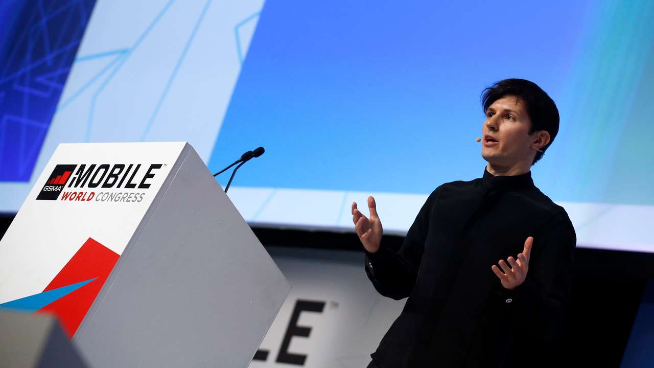 Founder and CEO of Telegram Pavel Durov delivers a keynote speech during the Mobile World Congress in Barcelona