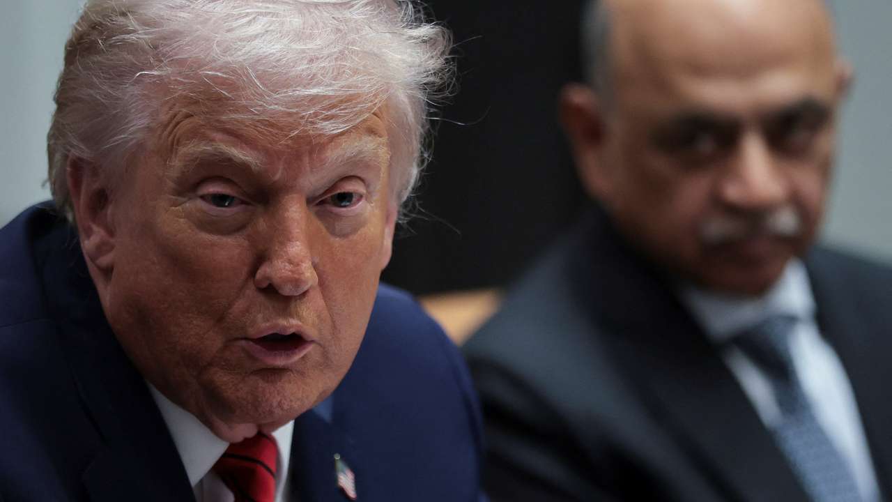 U.S. President Trump participates in a roundtable discussion with business leaders, at the White House