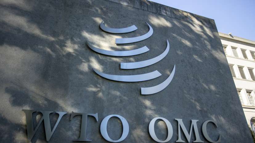 A logo is seen at the WTO in Geneva