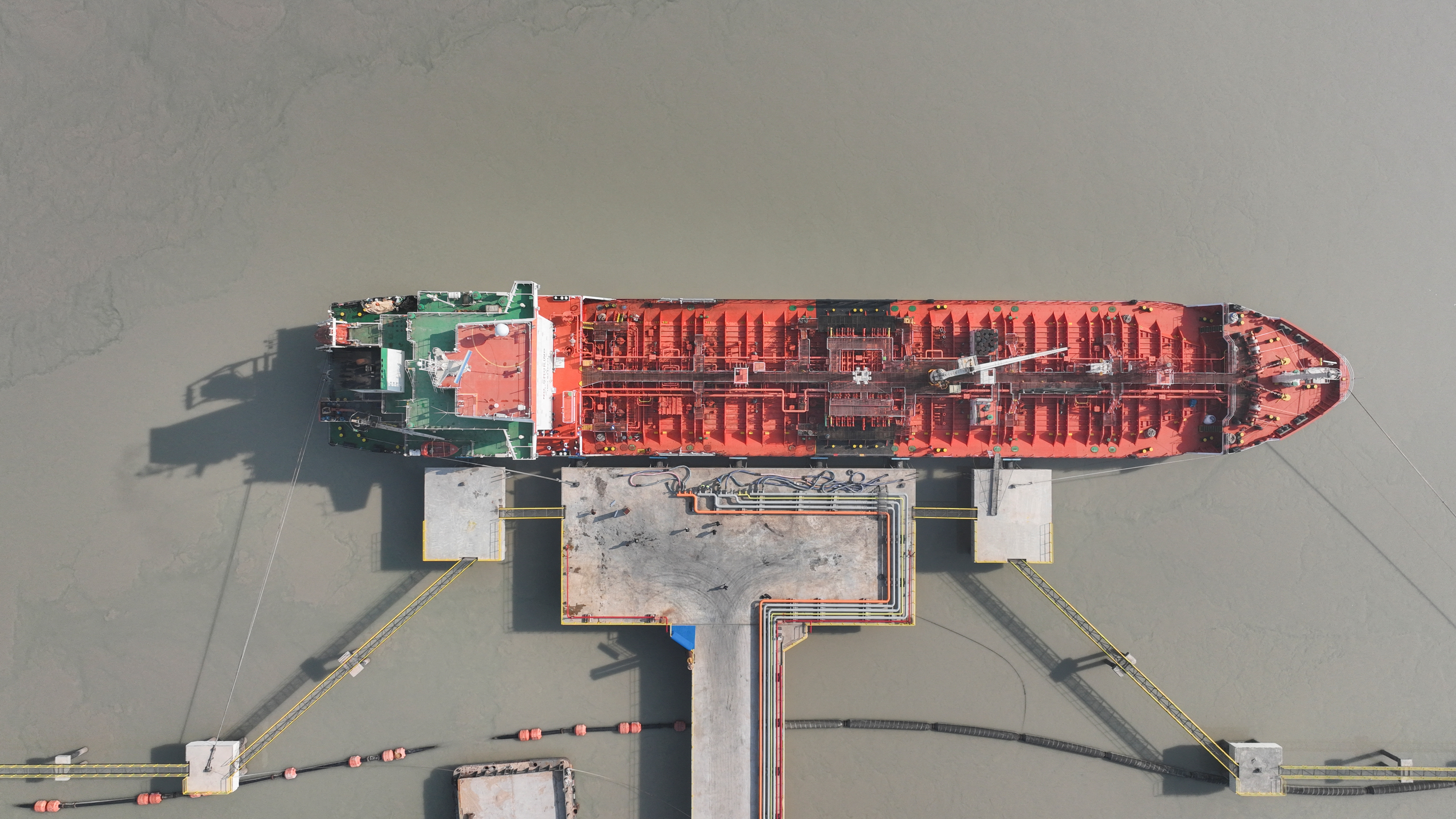 An Iraqi tanker bound for Suez Canal, with a cargo of fuel as aid for the Palestinians in Gaza, is moored at port in Basra