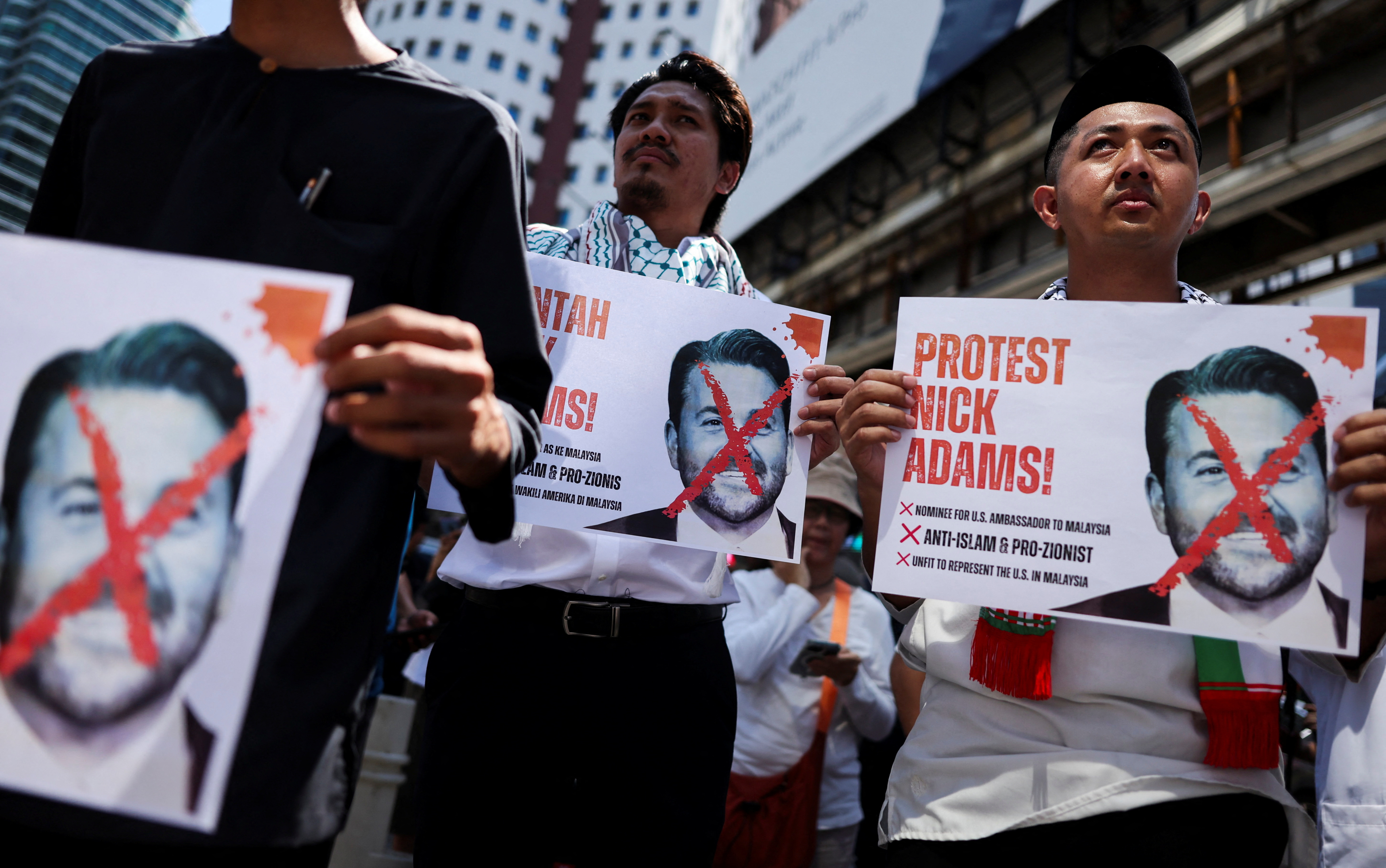Protest against Nick Adams, U.S. President Donald Trump's nomination as U.S. ambassador to Malaysia, in Kuala Lumpur