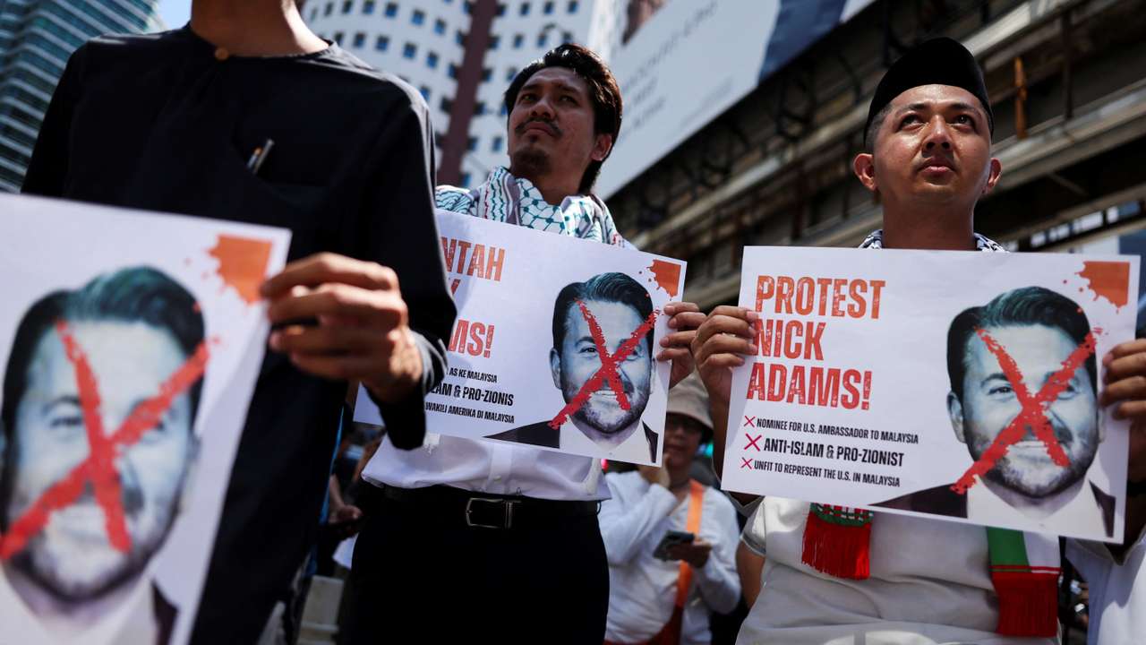 Protest against Nick Adams, U.S. President Donald Trump's nomination as U.S. ambassador to Malaysia, in Kuala Lumpur