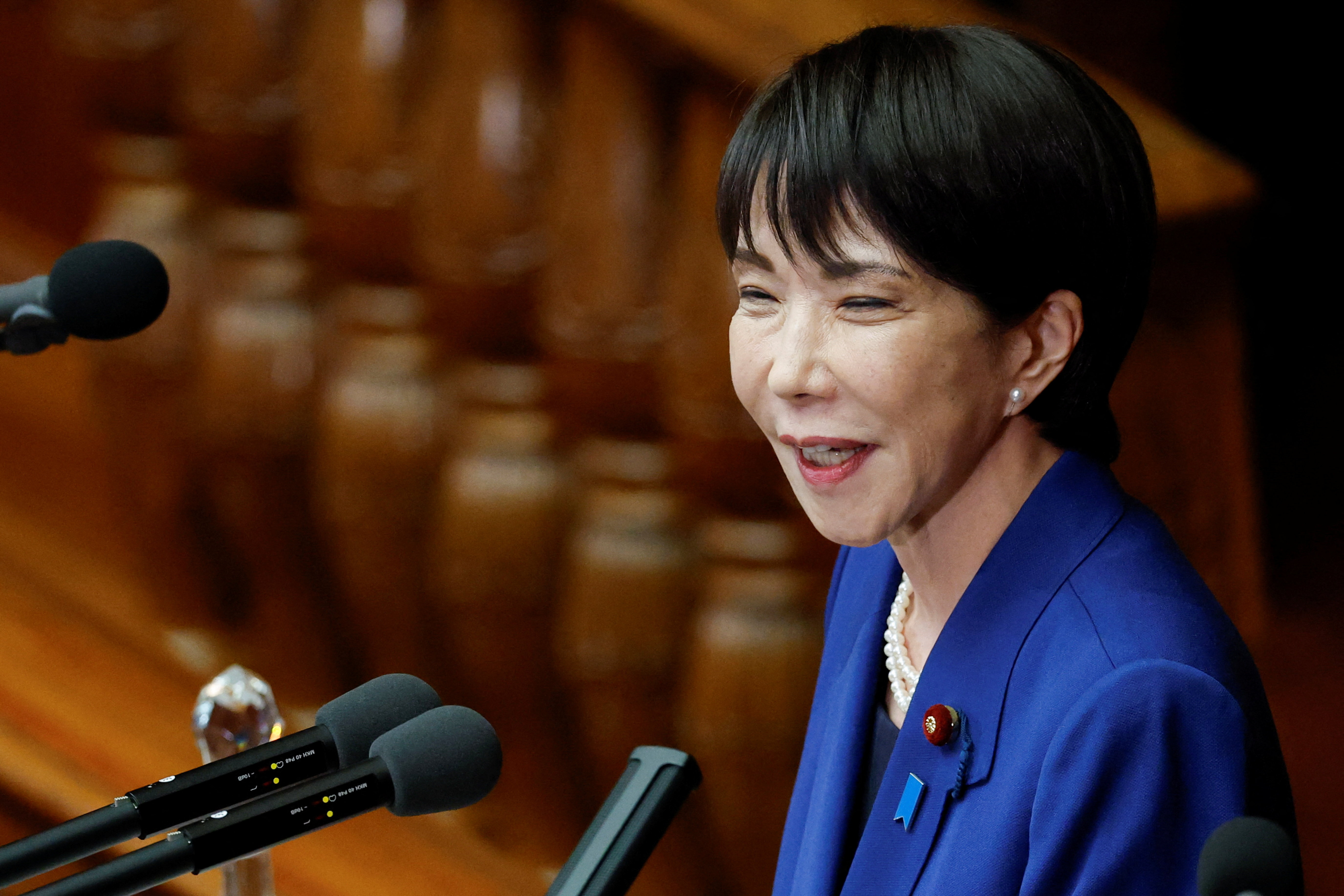 Japan's new Prime Minister Sanae Takaichi delivers her first policy speech, in Tokyo