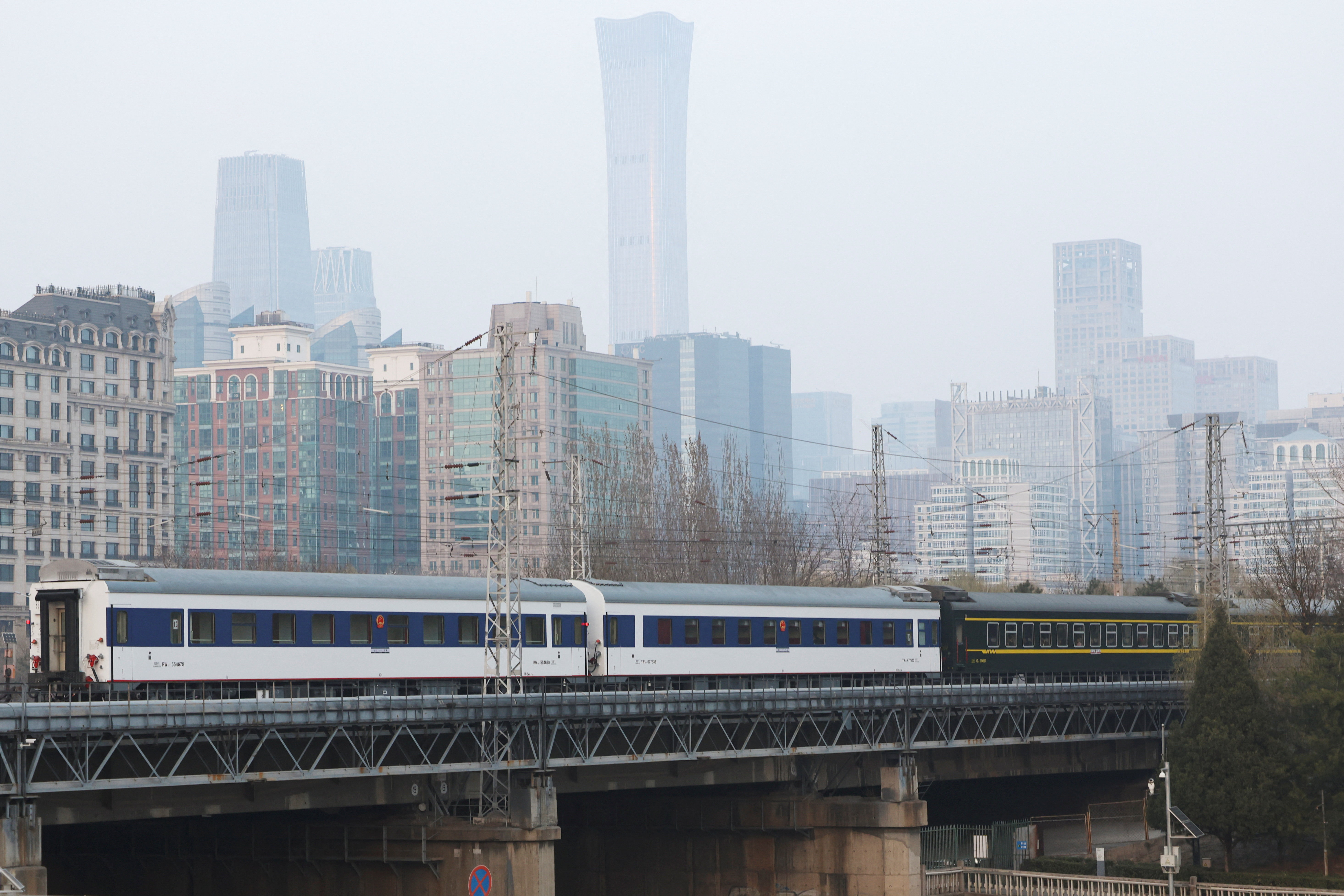 Train to North Korea's Pyongyang leaves Beijing Railway Station