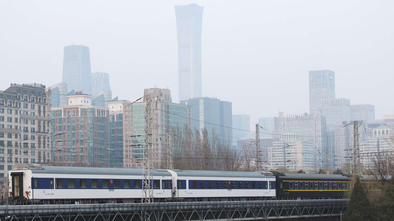 Train to North Korea's Pyongyang leaves Beijing Railway Station
