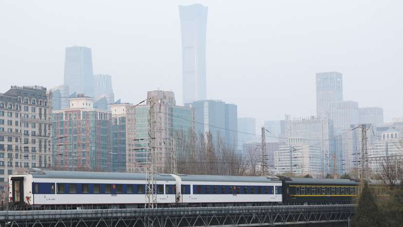 Train to North Korea's Pyongyang leaves Beijing Railway Station