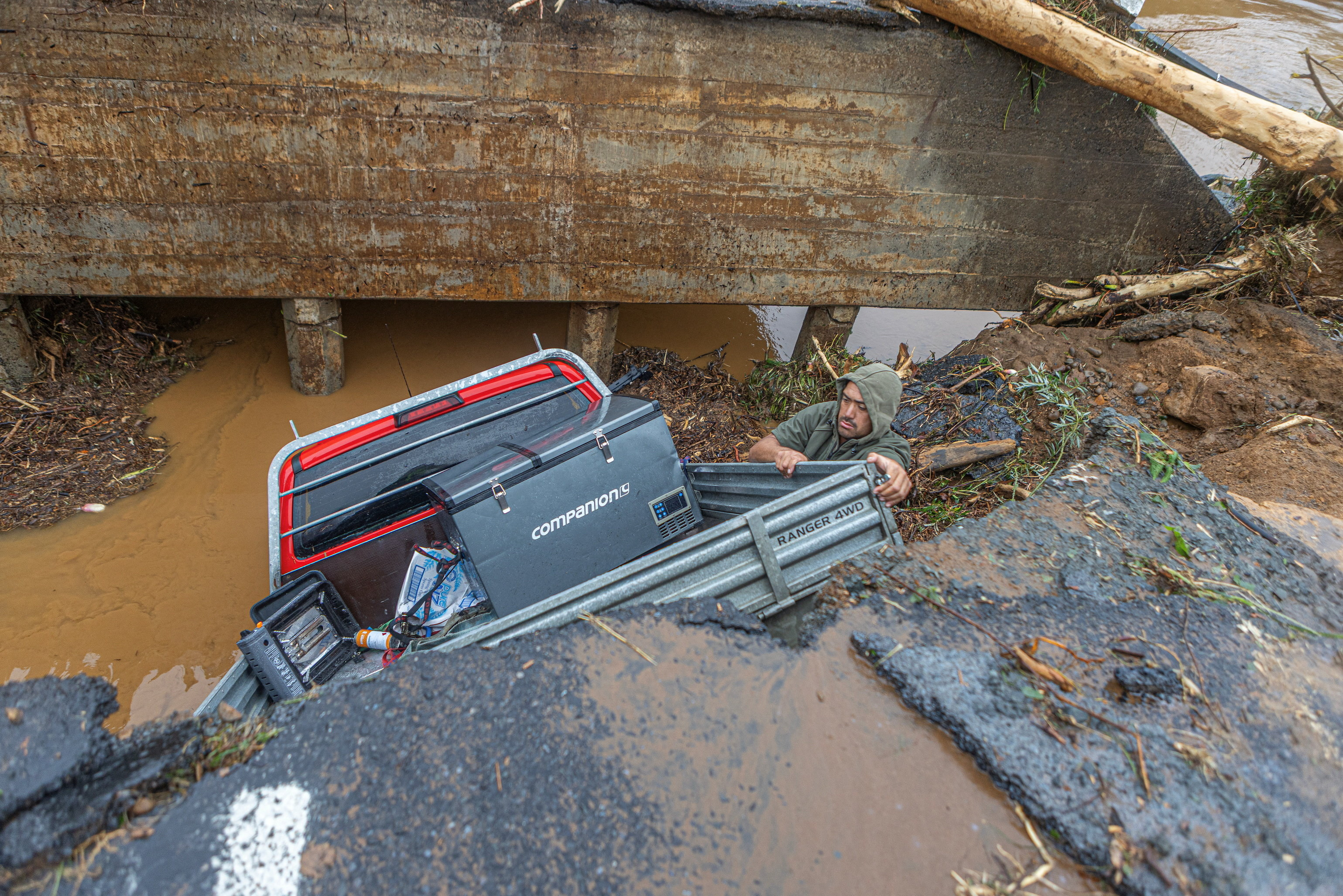 Aftermath of heavy rains in Puketotara, Waikato region