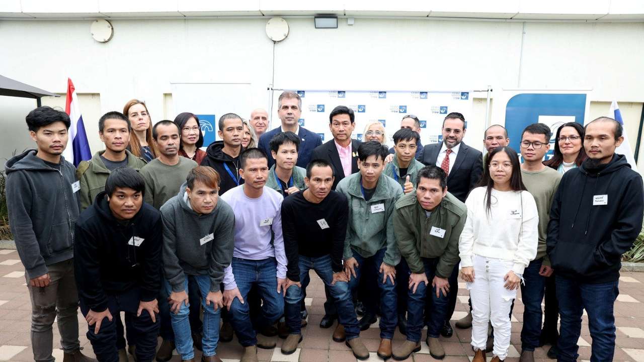 Thai Foreign Minister Parnpree Bahiddha-Nukara meets with Thai citizens who were released from the Gaza Strip where they were held hostage by Hamas, at Shamir Medical Center in Be'er Ya'akov