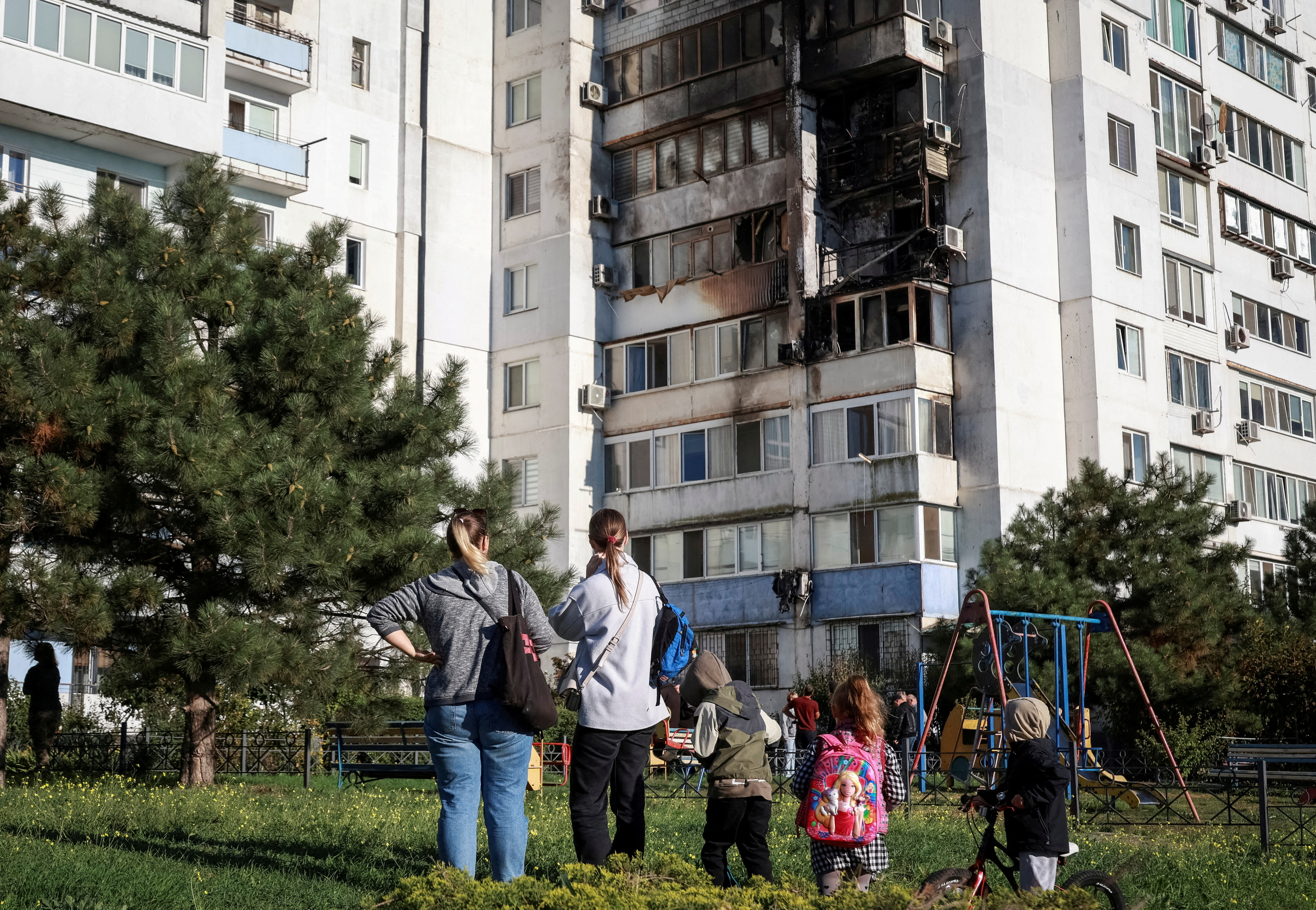 Aftermath of a Russian drone attack in the city of Chornomorsk