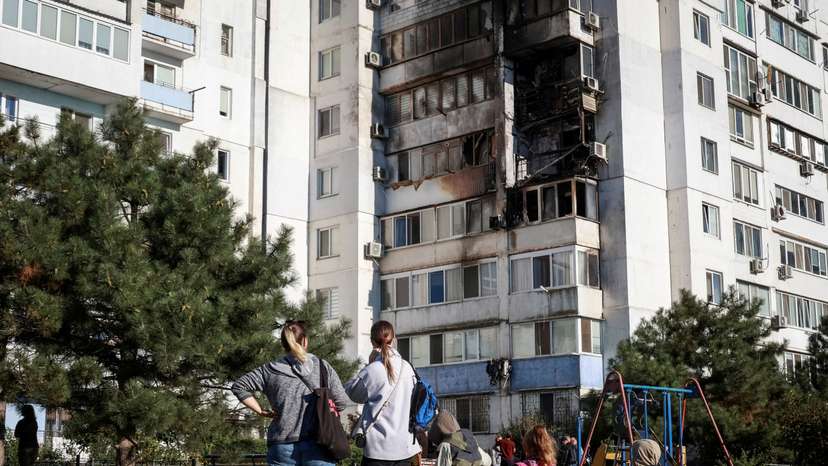 Aftermath of a Russian drone attack in the city of Chornomorsk