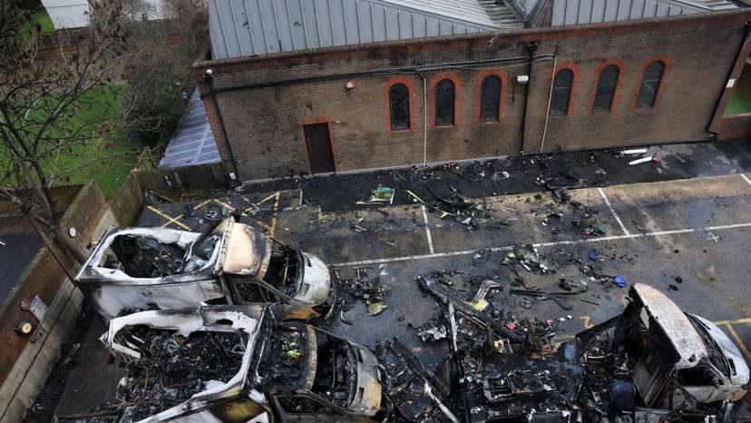 Charred remains of ambulances belonging to Hatzola, a Jewish community organisation, which were set on fire in northwest London