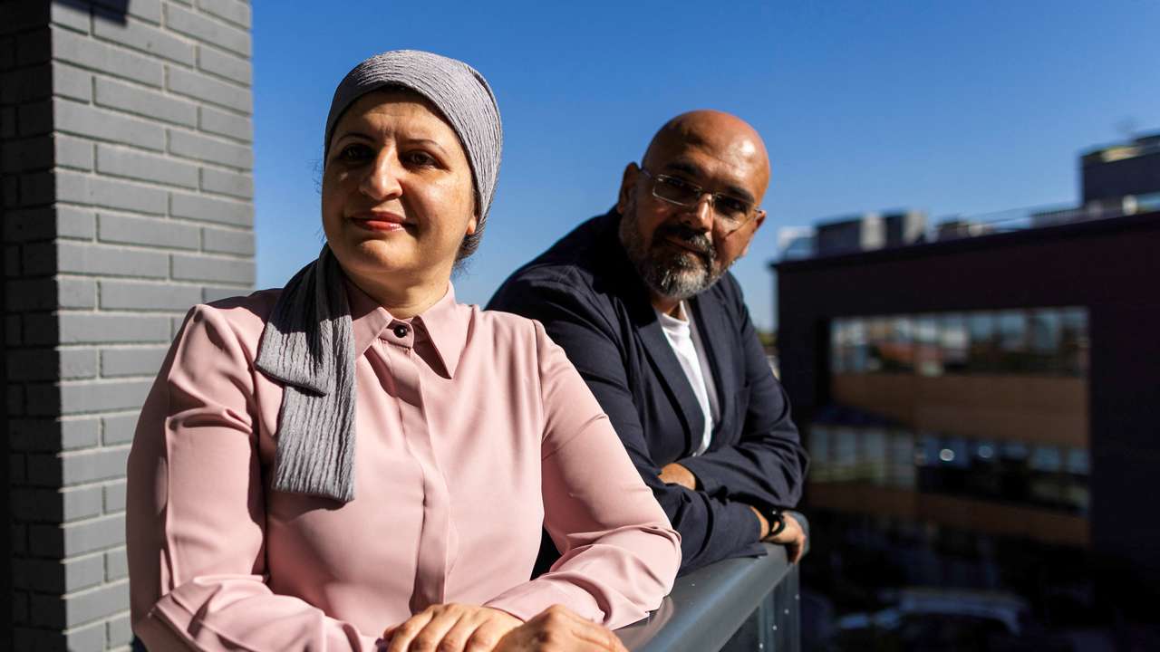 Reem Alyazouri and her husband Ashraf Alyazouri escaped Gaza, but her parents are still in Egypt