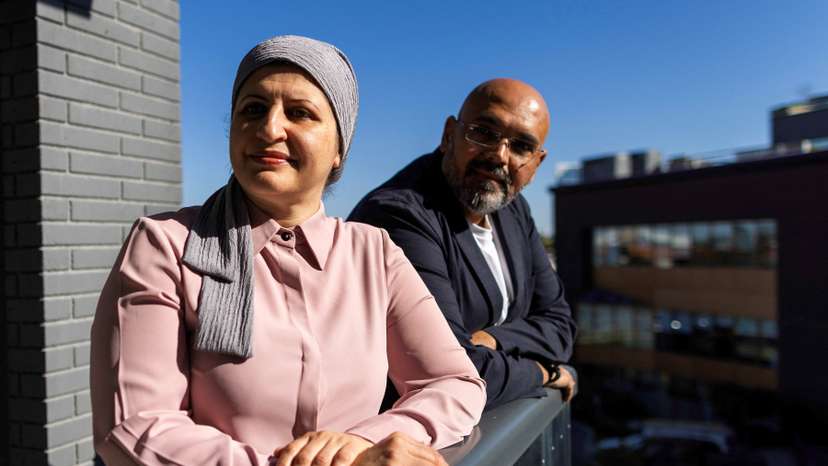 Reem Alyazouri and her husband Ashraf Alyazouri escaped Gaza, but her parents are still in Egypt