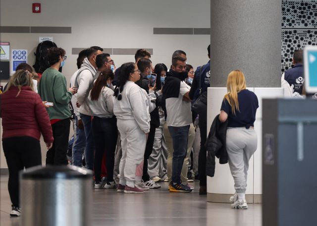 Colombians deported from the United States arrive at El Dorado International Airport in Bogota