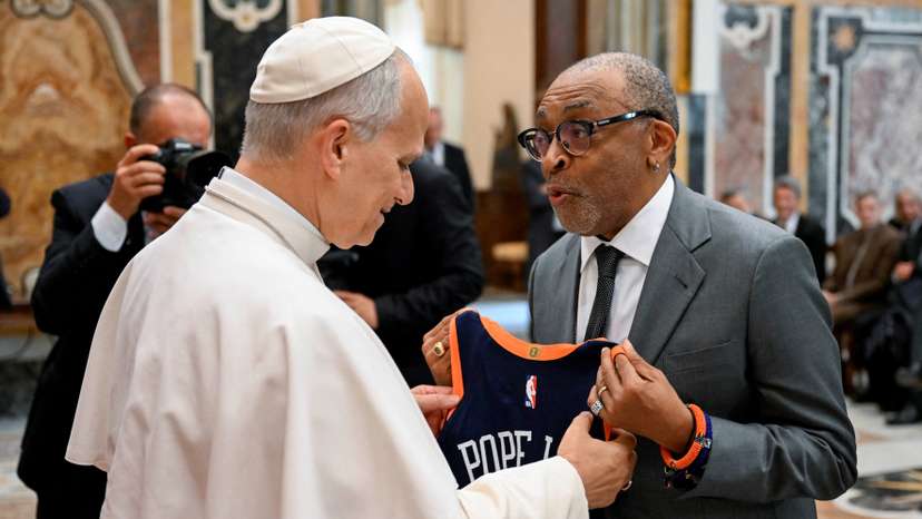Pope Leo XIV meets international filmmakers and actors during an audience with artists from the world of cinema in the Sala Clementina at the Vatican