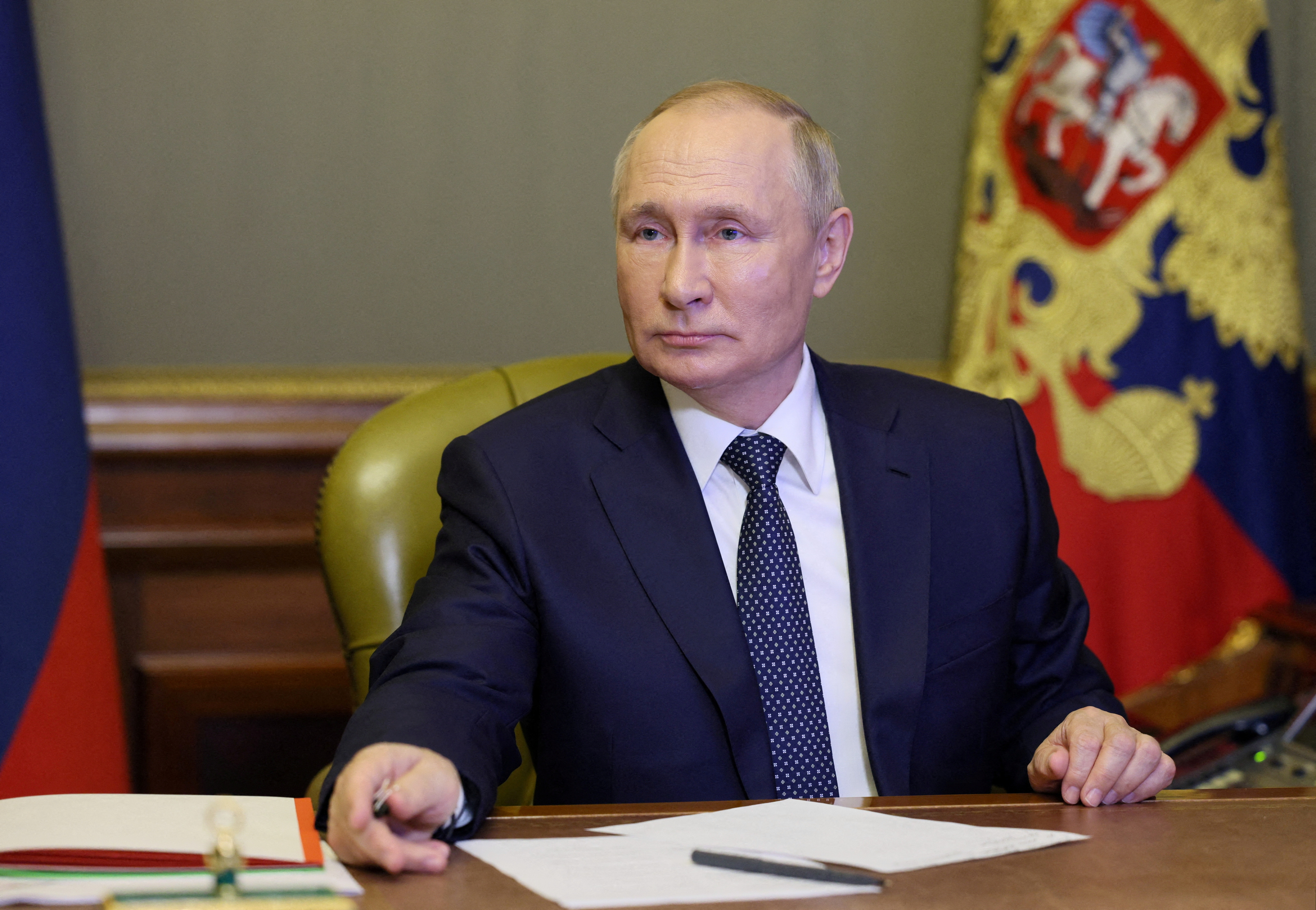 FILE PHOTO: Russia's President Putin holds a video conference meeting in Saint Petersburg