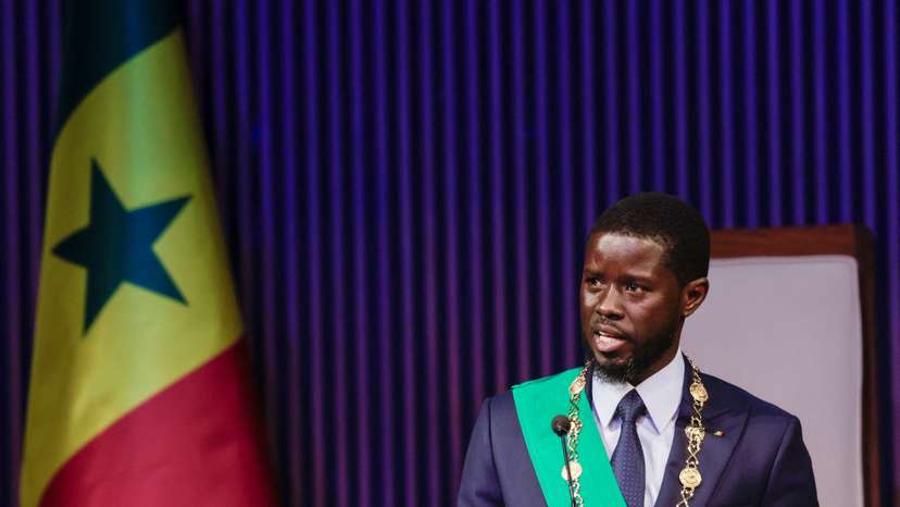 Senegal's Newly elected President Bassirou Diomaye Faye takes the oath of office as president during the inauguration ceremony in Dakar