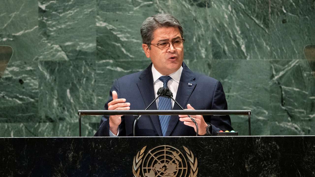 FILE PHOTO: Hondura’s President Juan Orlando Hernandez Alvarado addresses the 76th Session of the U.N. General Assembly in New York City