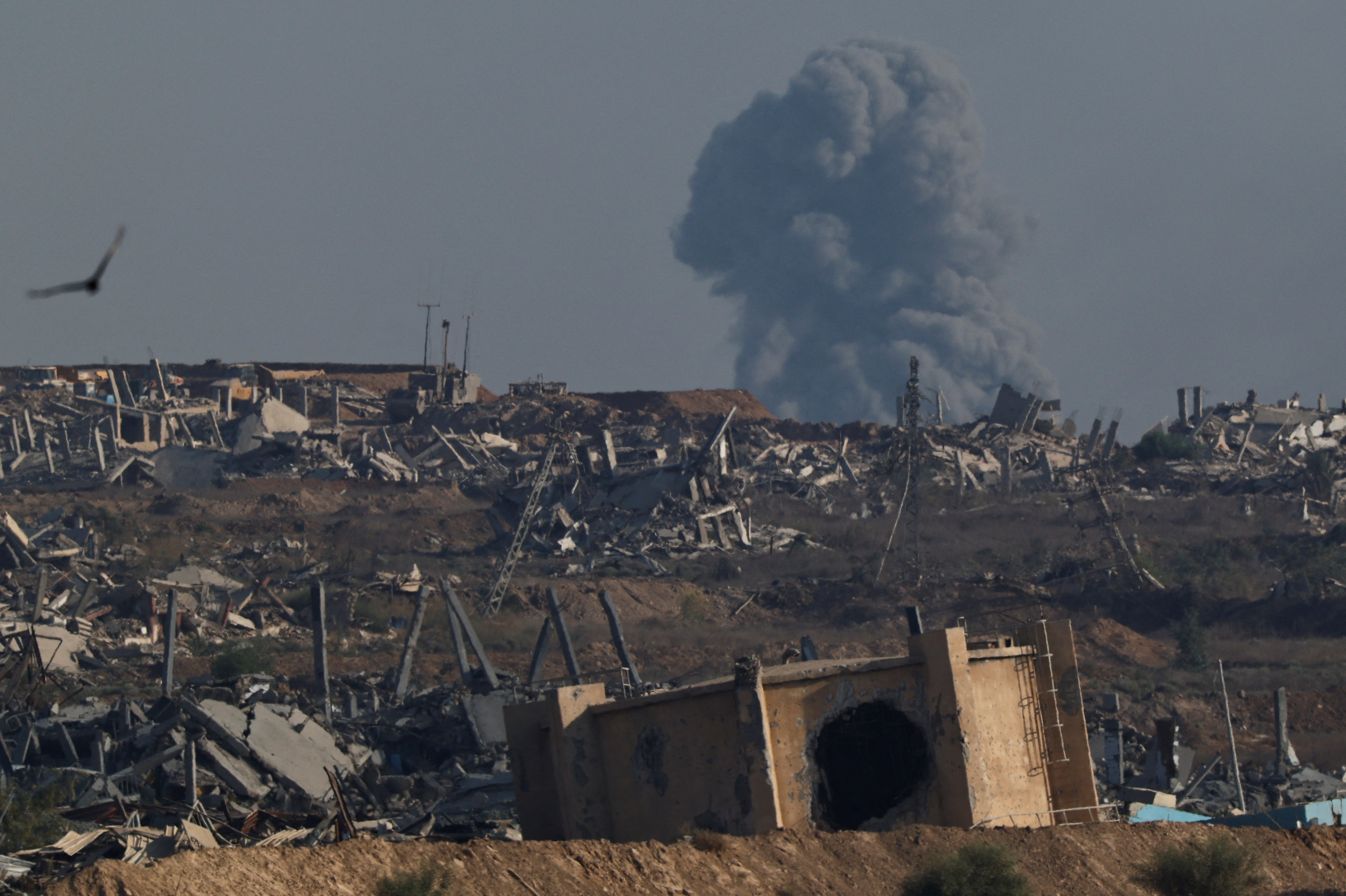 Smoke rises from Gaza after an explosion, as seen from the Israeli side of the border