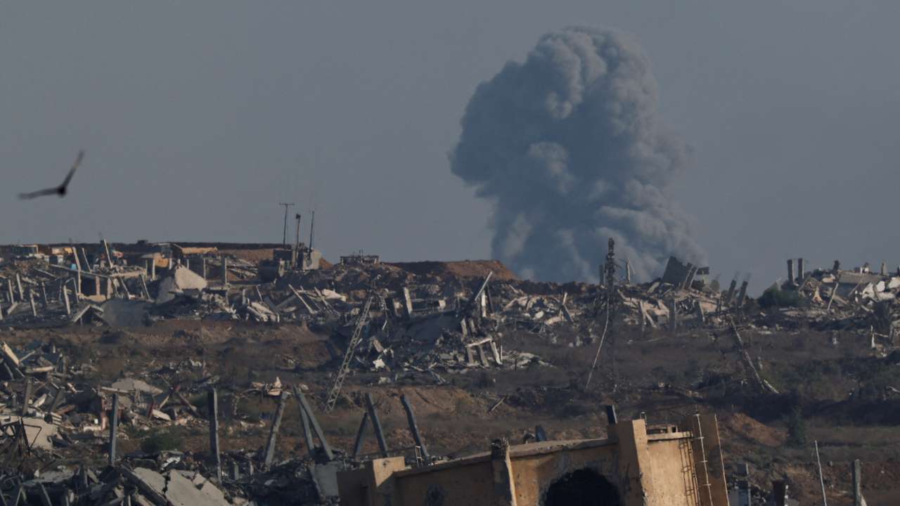 Smoke rises from Gaza after an explosion, as seen from the Israeli side of the border
