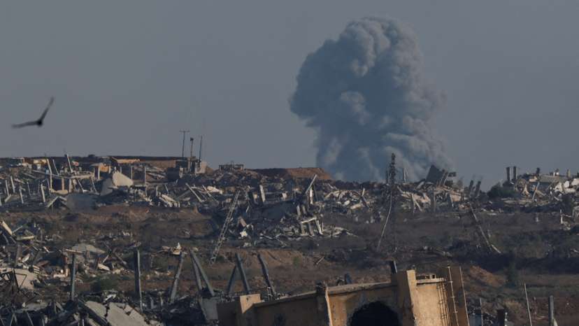 Smoke rises from Gaza after an explosion, as seen from the Israeli side of the border