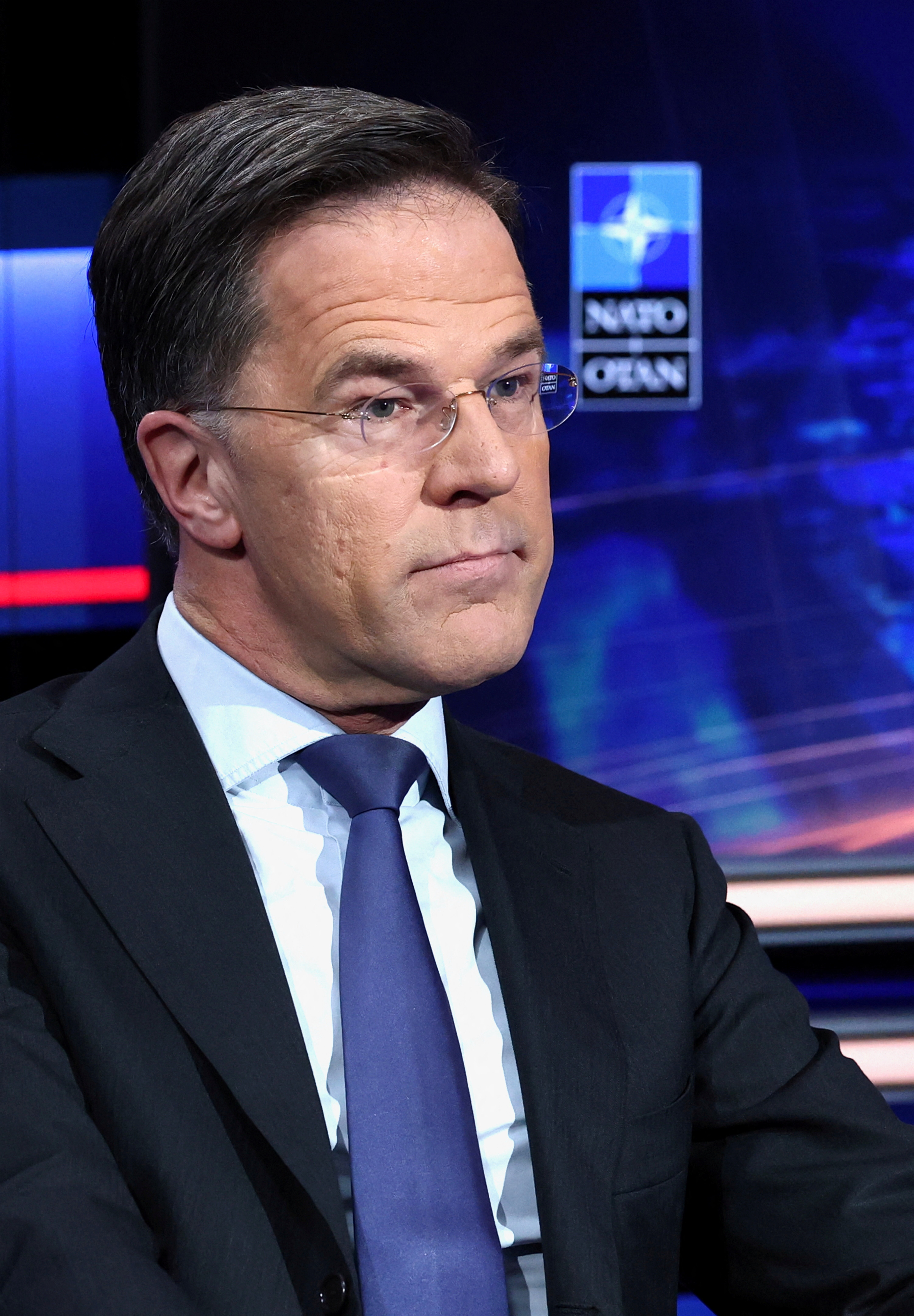 NATO Secretary General Mark Rutte reacts during a one-on-one interview with Reuters on the Iran crisis and Ukraine war in Brussels