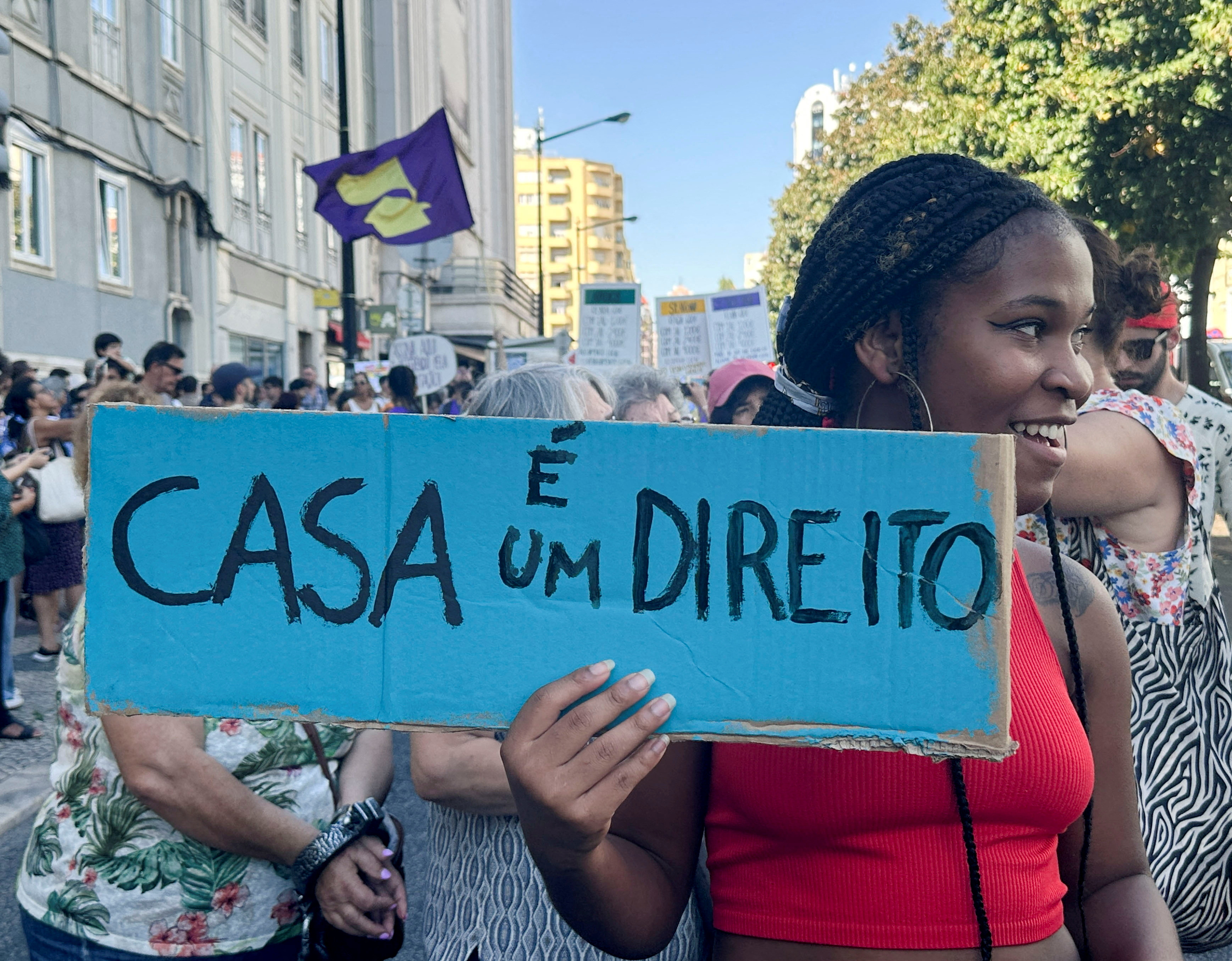 FILE PHOTO: People protest against increasing rents and house prices, in Lisbon
