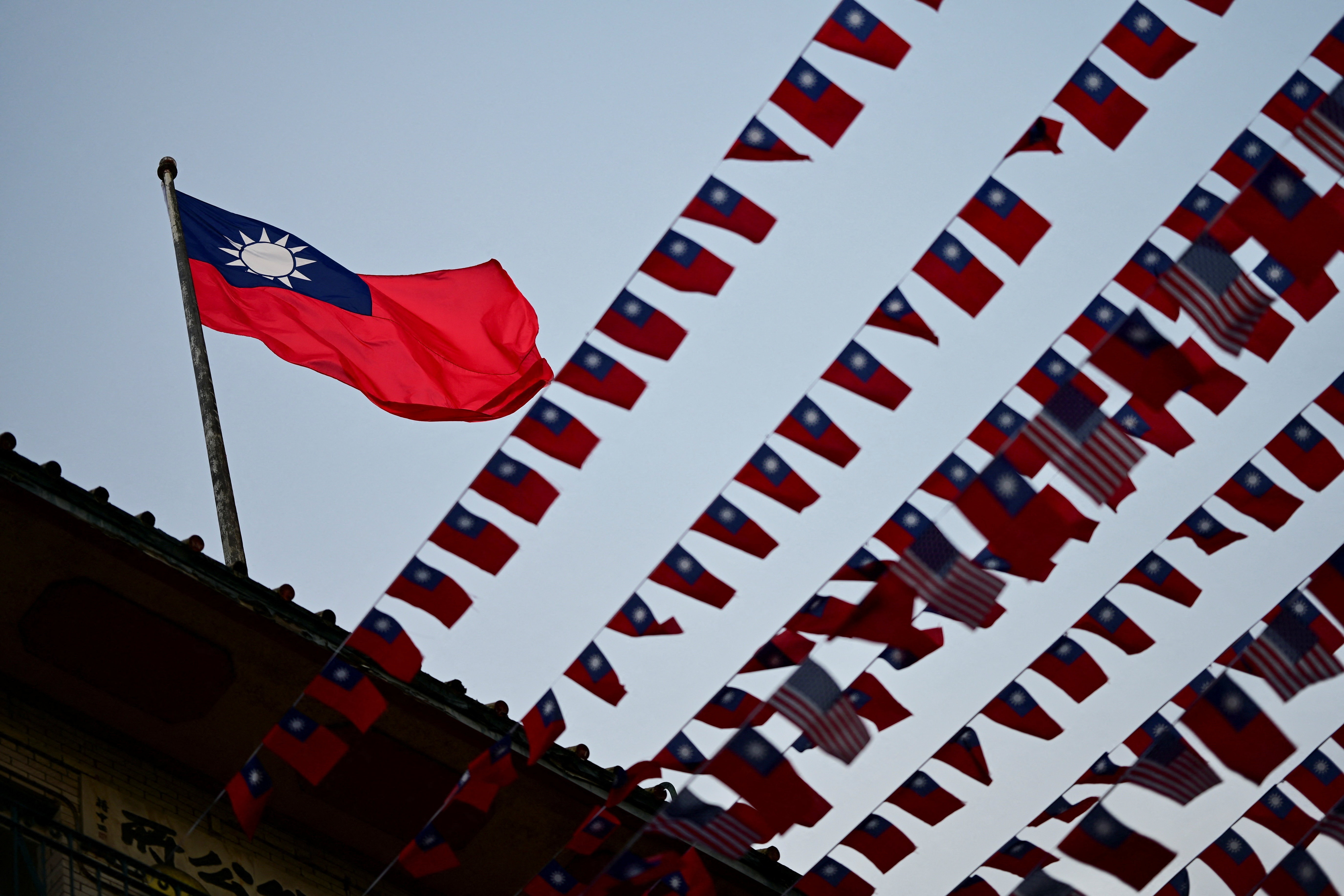 U.S. and Taiwanese flags are seen in San Francisco