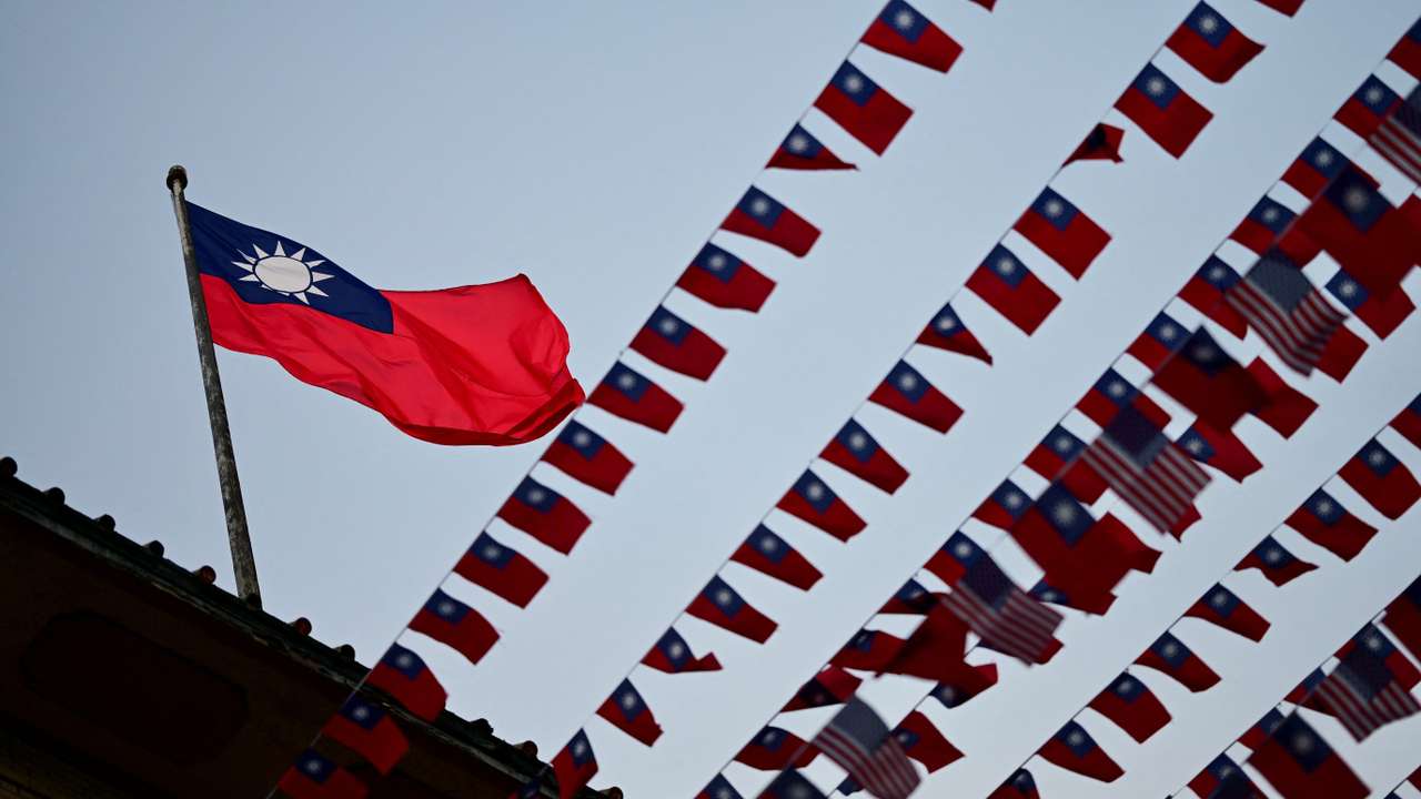 U.S. and Taiwanese flags are seen in San Francisco