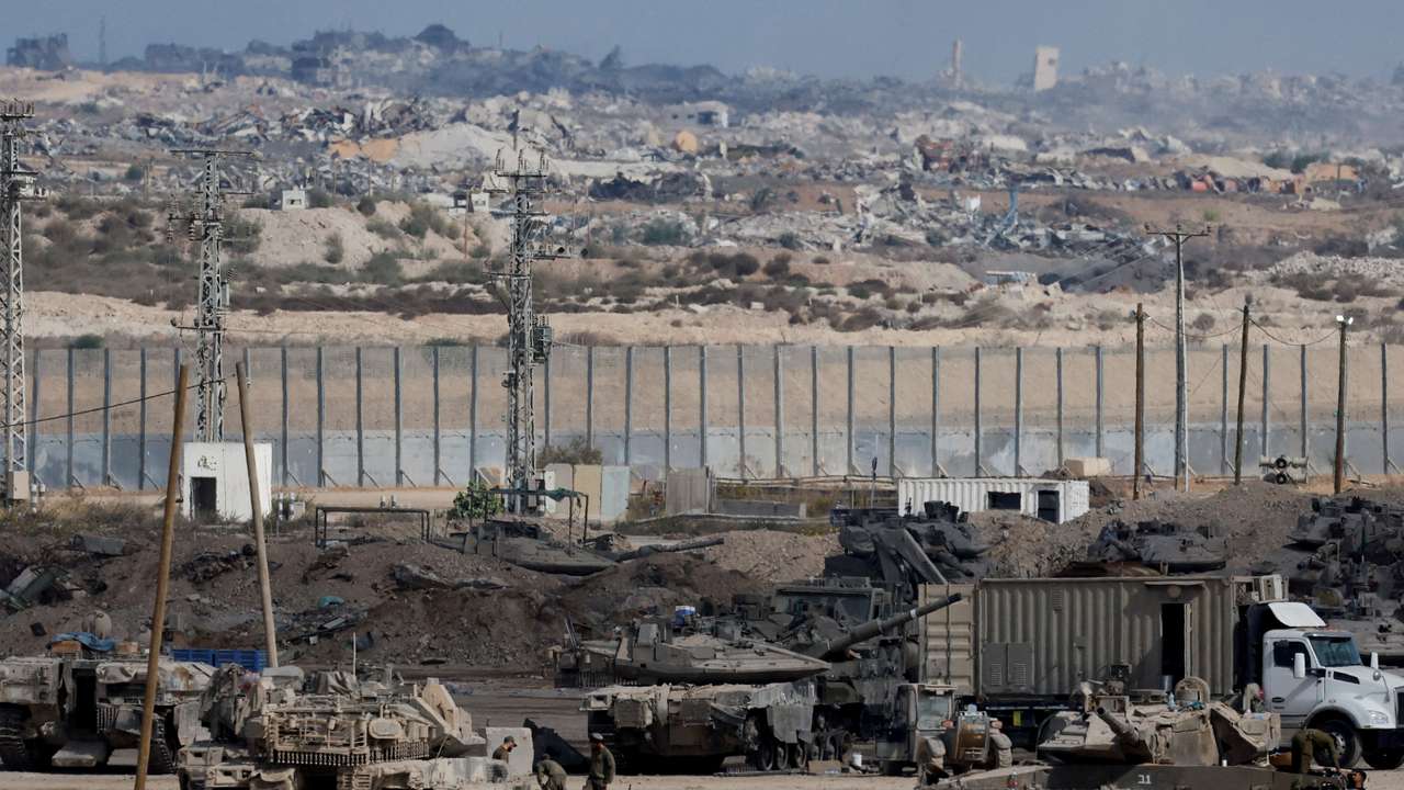 Israeli military personnel operate on the Israeli side of the Israel-Gaza border