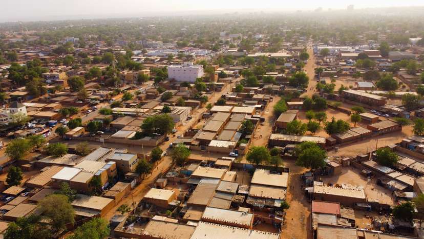 A drone picture shows a suburb following the attack on the international airport in Niamey