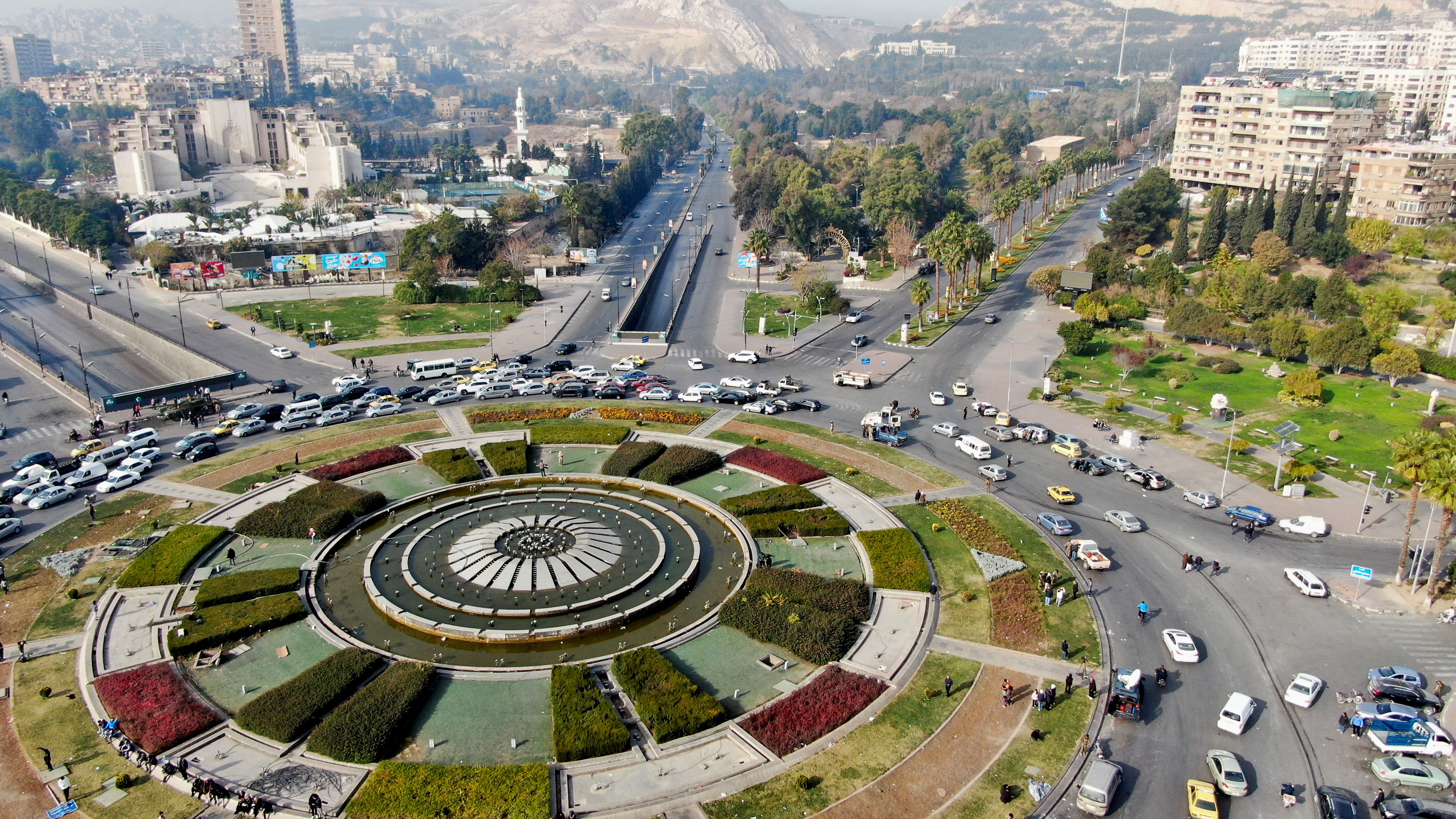 A drone view shows Umayyad square in Damascus