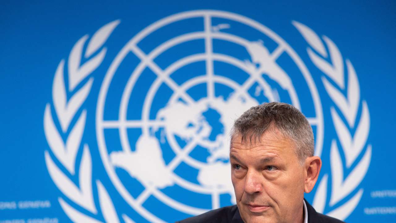 UNRWA Commissioner-General Lazzarini attends a briefing in Geneva
