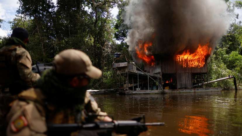 Operation against illegal gold mining at the Urupadi National Forest Park in the Amazon rainforest