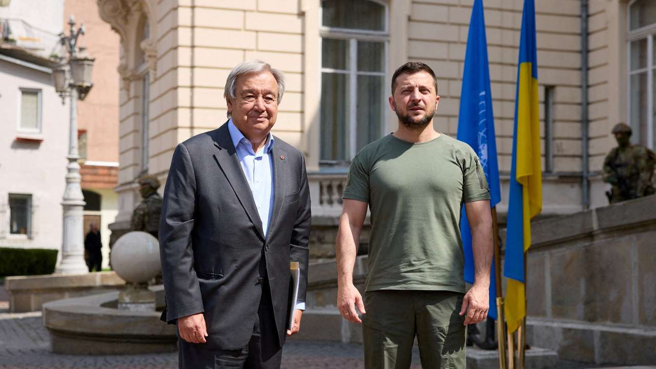 Ukraine's President Zelenskiy meets UN Secretary-General Guterres in Lviv