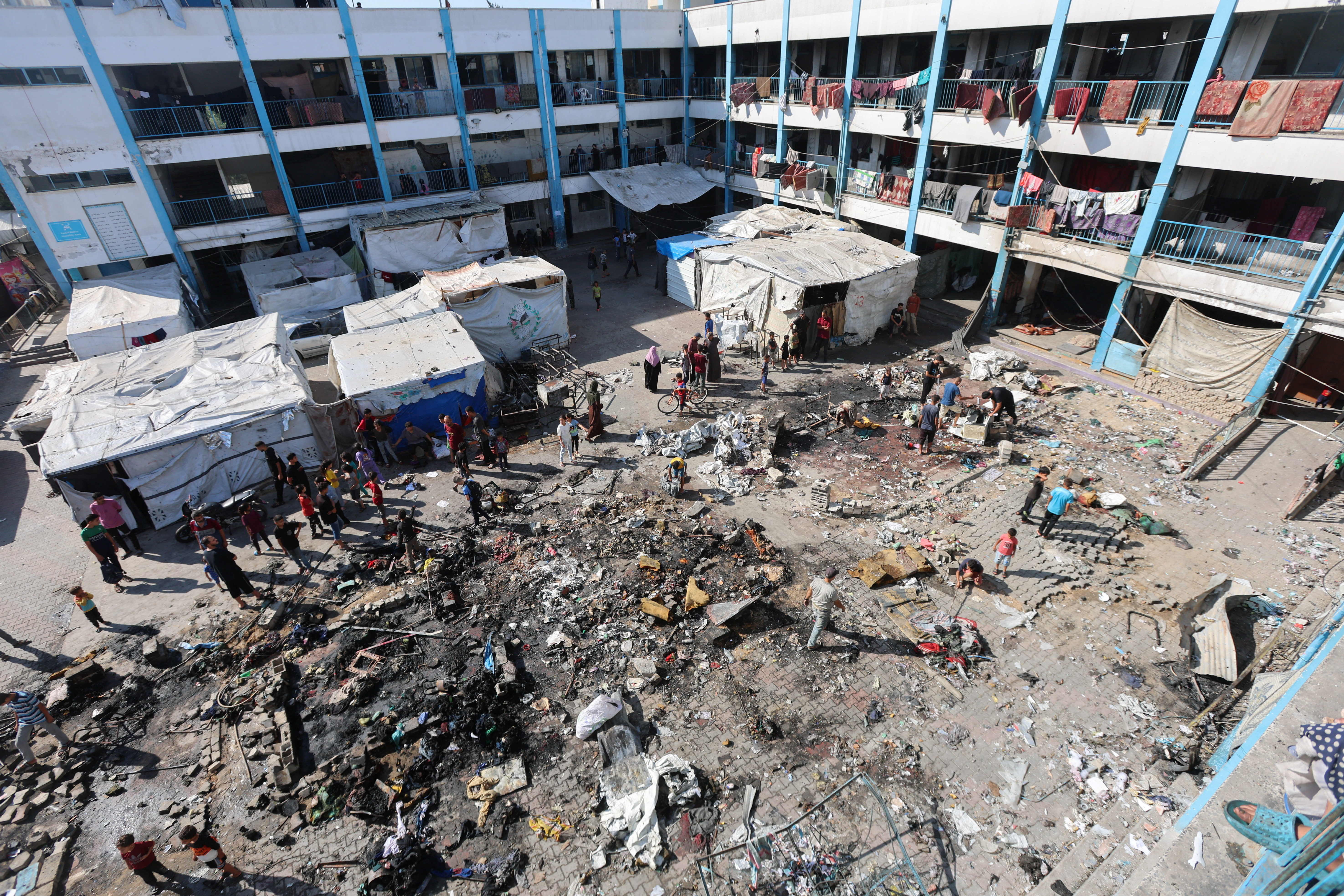 Aftermath of an overnight Israeli strike, in Bureij refugee camp