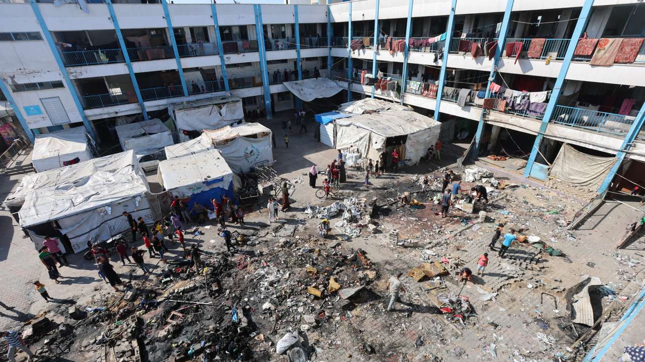 Aftermath of an overnight Israeli strike, in Bureij refugee camp