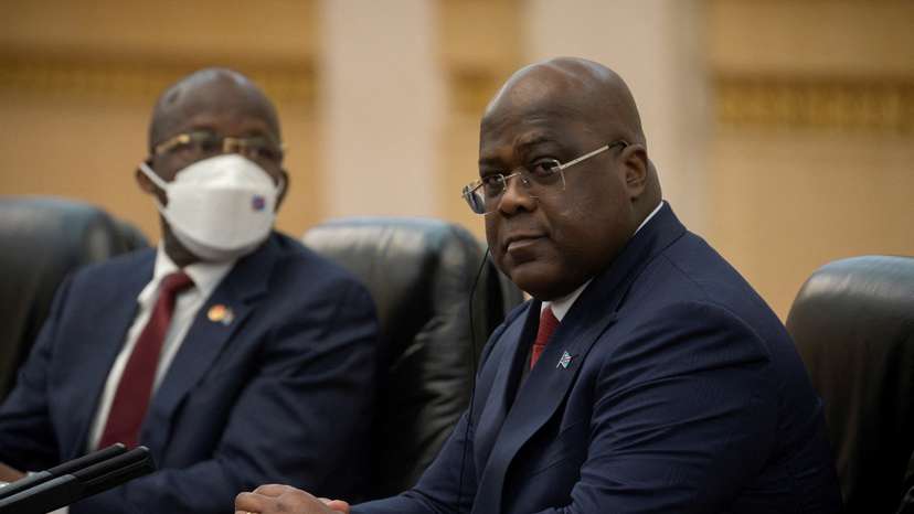 FILE PHOTO: Democratic Republic of Congo's President Felix Tshisekedi attends talks with Chinese Premier Li Qiang at the Great Hall of the People in Beijing