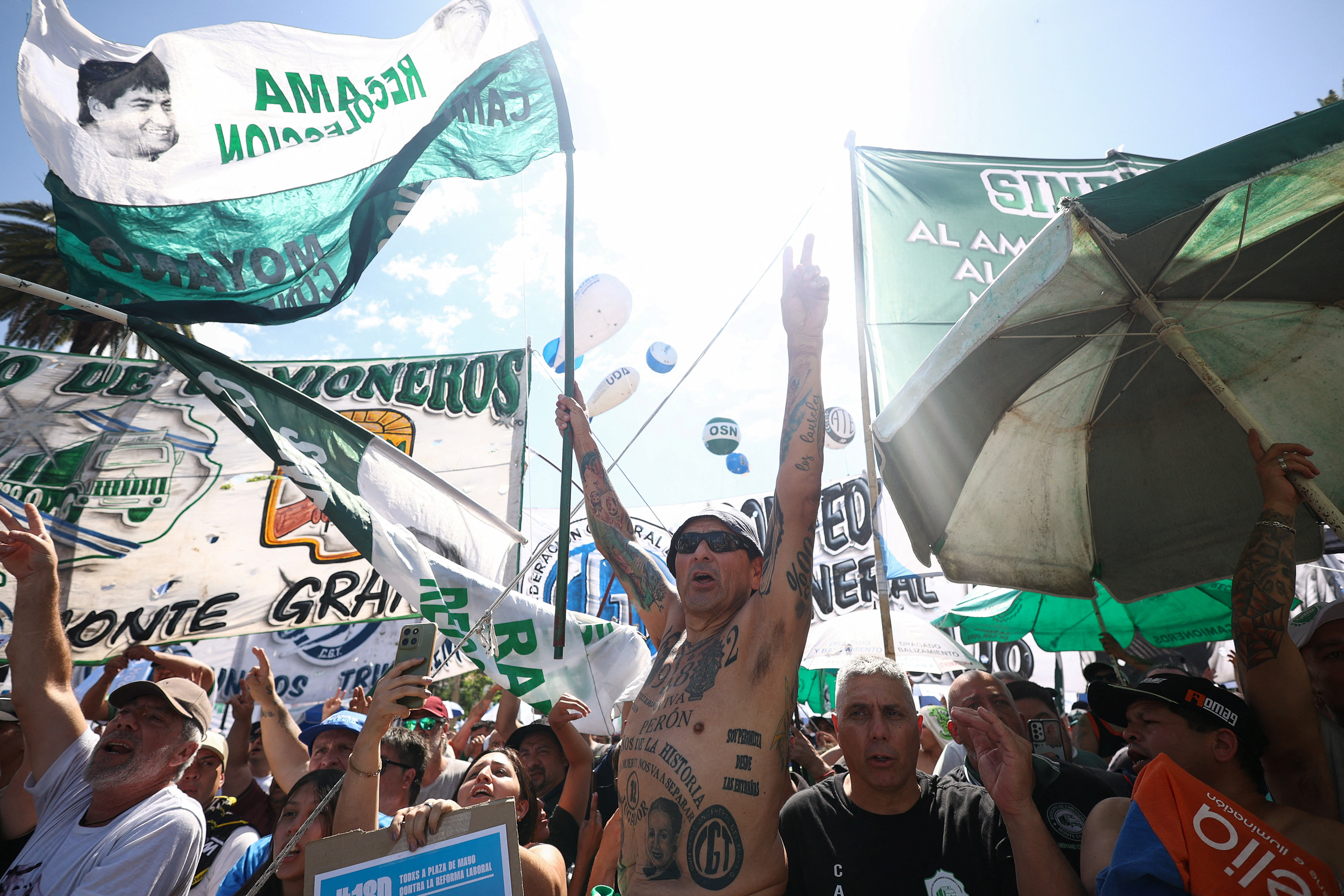 Members of Argentina's CGT protest against the government's proposed labour law reform, in Buenos Aires