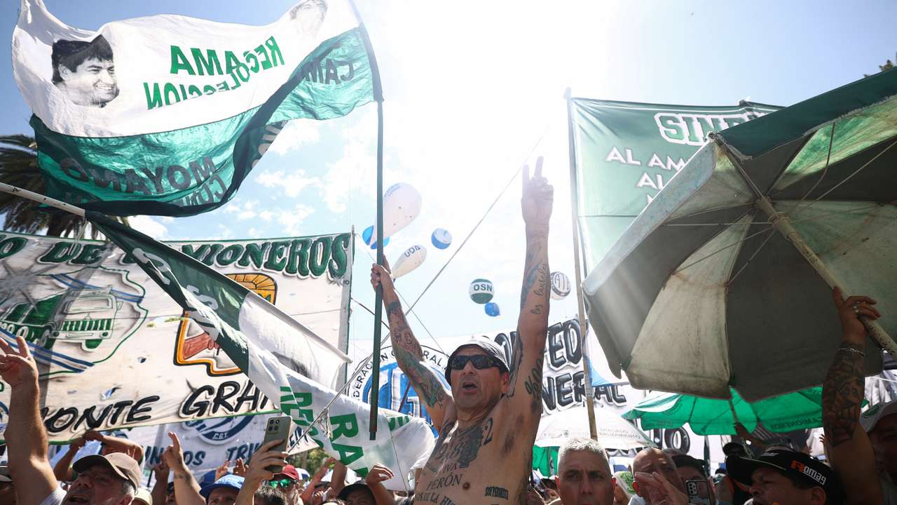 Members of Argentina's CGT protest against the government's proposed labour law reform, in Buenos Aires