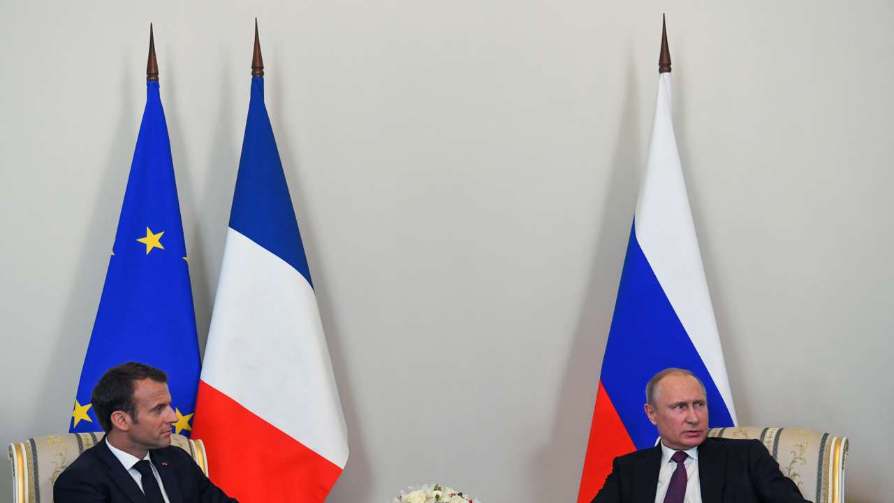 Russian President Putin meets with French President Macron in St. Petersburg