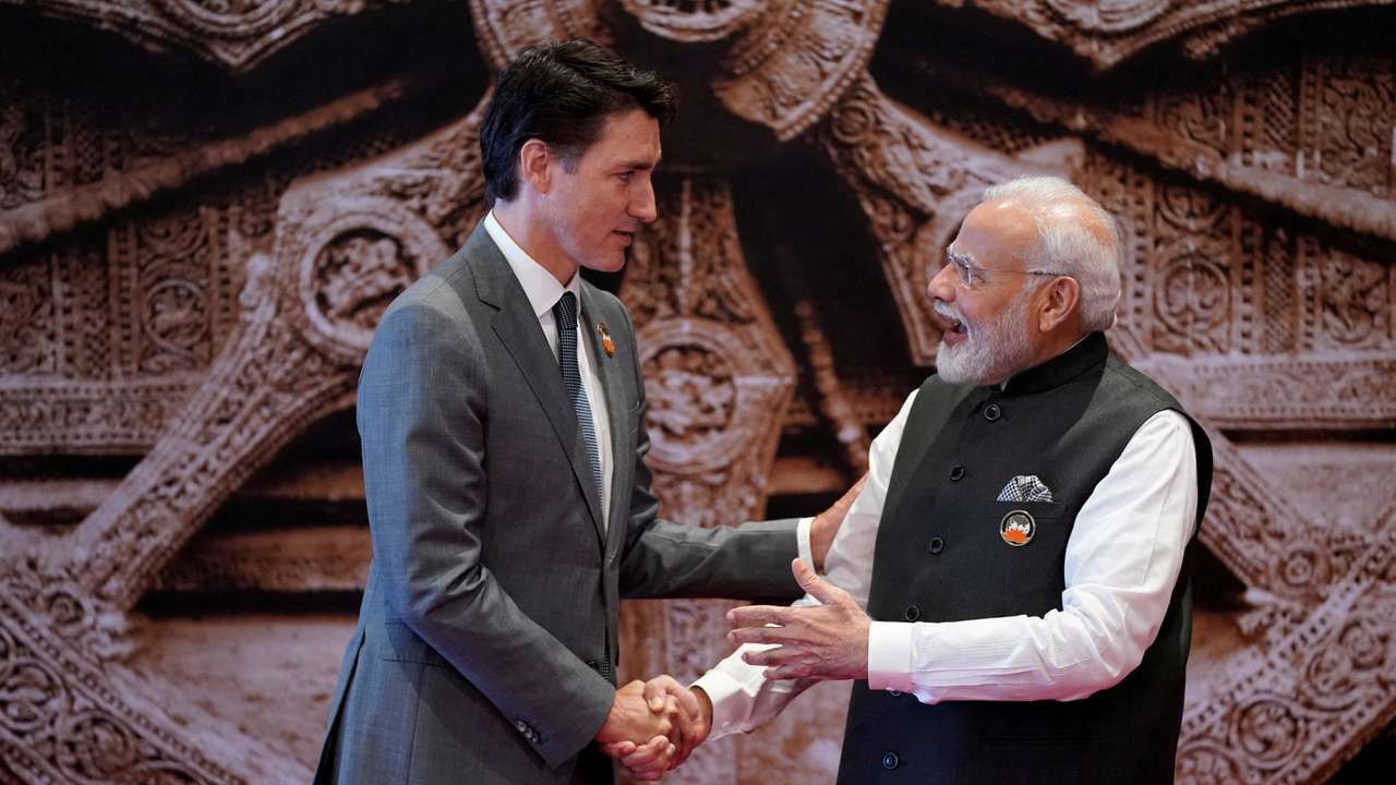 FILE PHOTO: Indian Prime Minister Narendra Modi welcomes Canada Prime Minister Justin Trudeau at the G20 summit in India