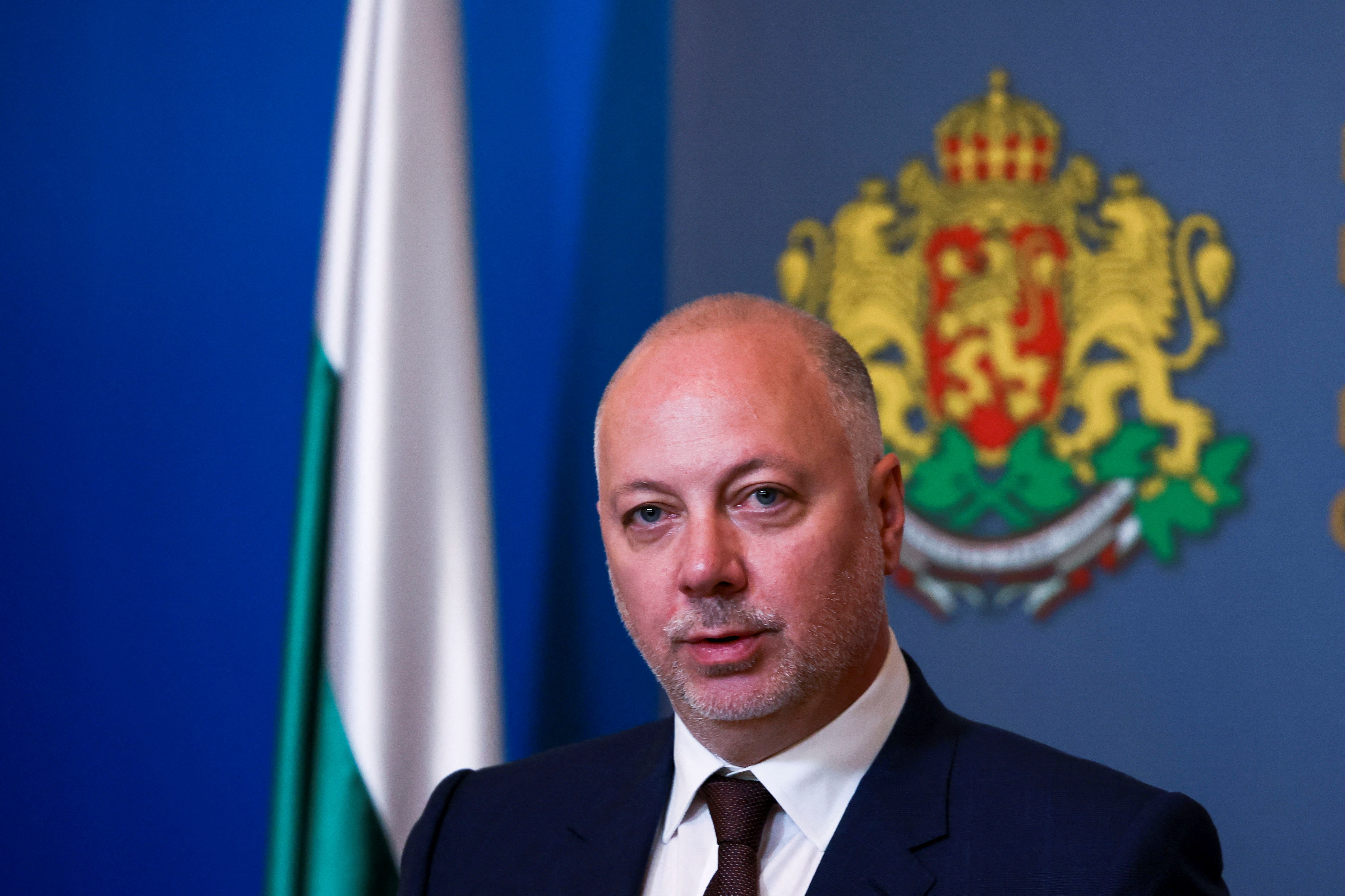 Bulgarian PM Zhelyazkov attends a press conference following a report concerning Bulgaria's criteria to adopt the Euro starting in 2026, in Sofia