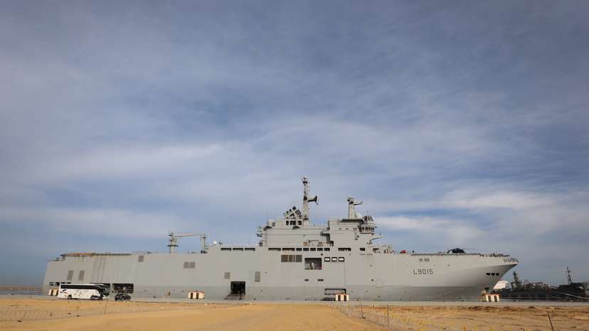 The French ship amphibious helicopter carrier Dixmude docks, in Al-Arish