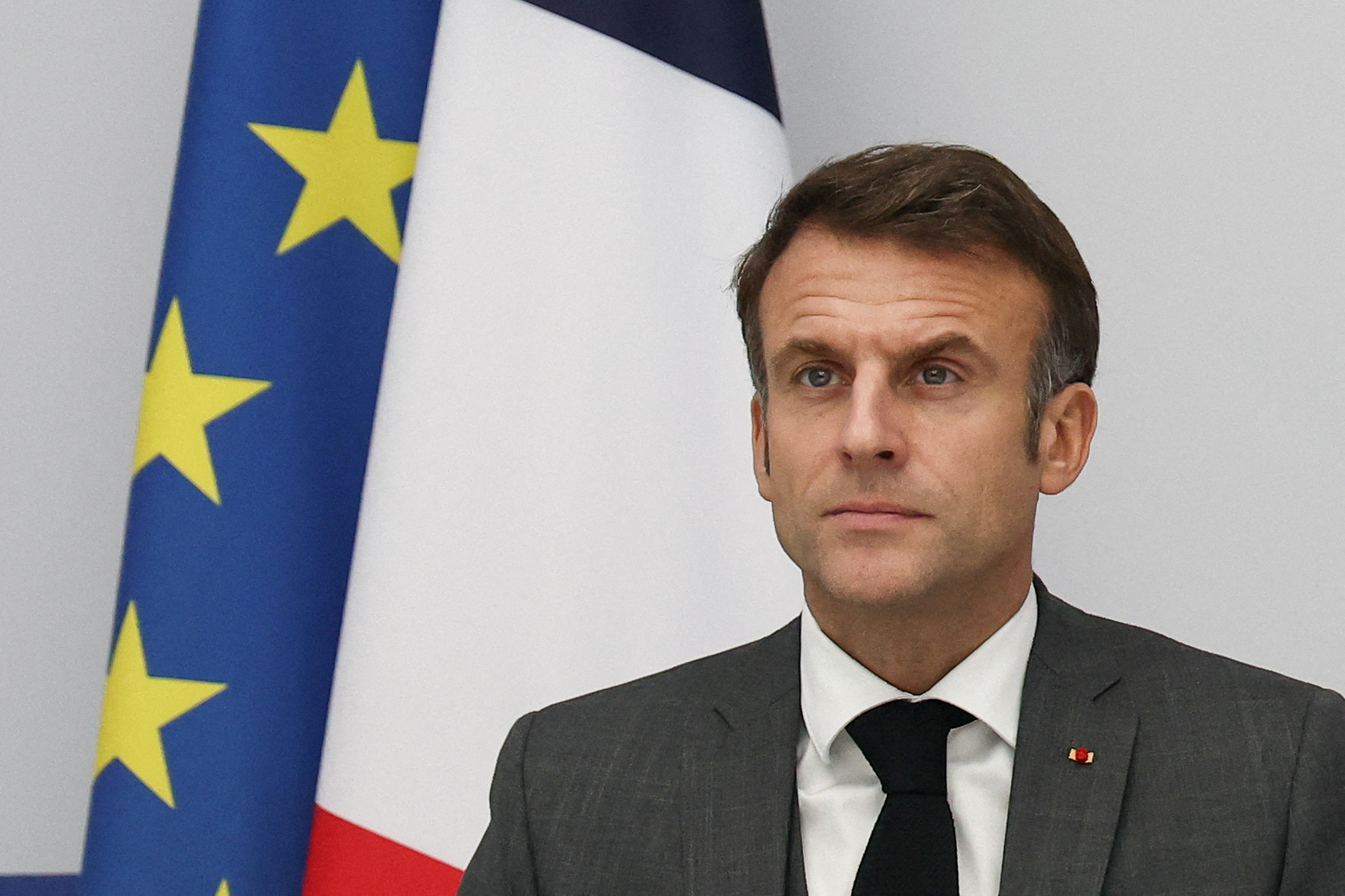 FILE PHOTO: French President Macron takes part in G20 leaders meeting via video conference