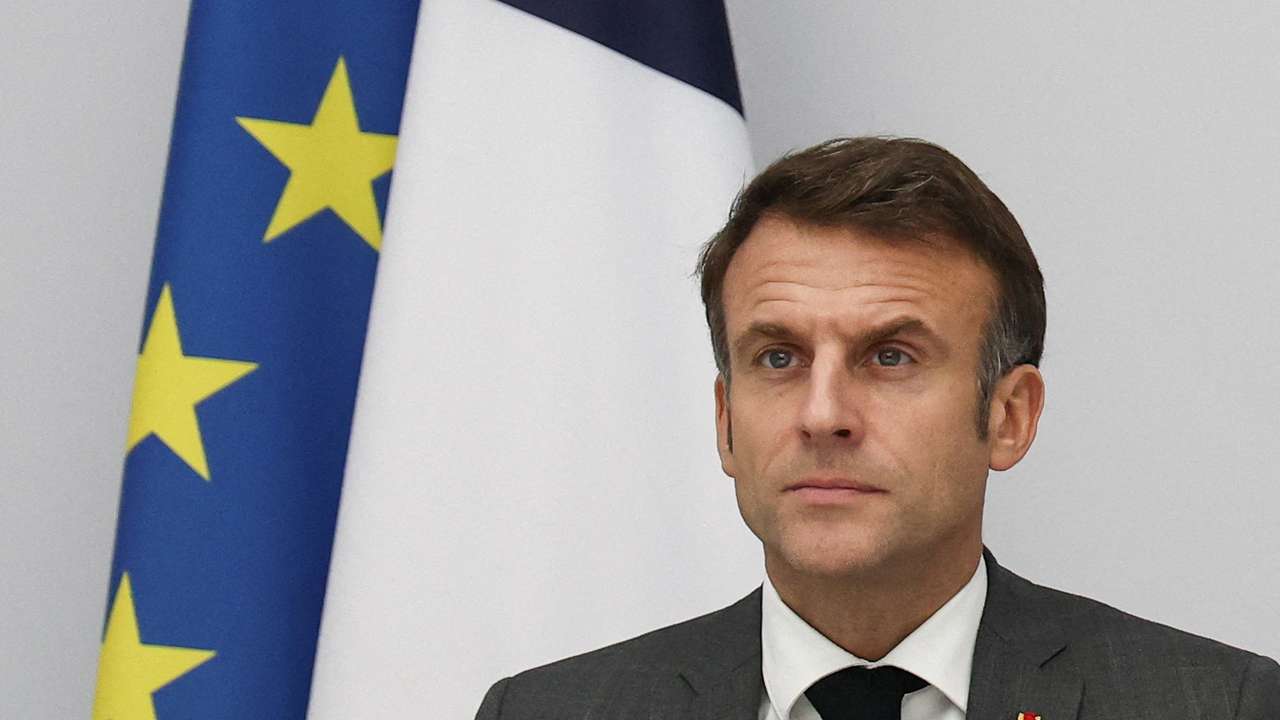 FILE PHOTO: French President Macron takes part in G20 leaders meeting via video conference