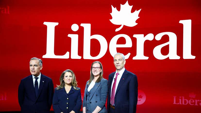 Canada's Liberal Party leadership candidates participate in a French language debate ahead of the March 9 vote, in Montreal
