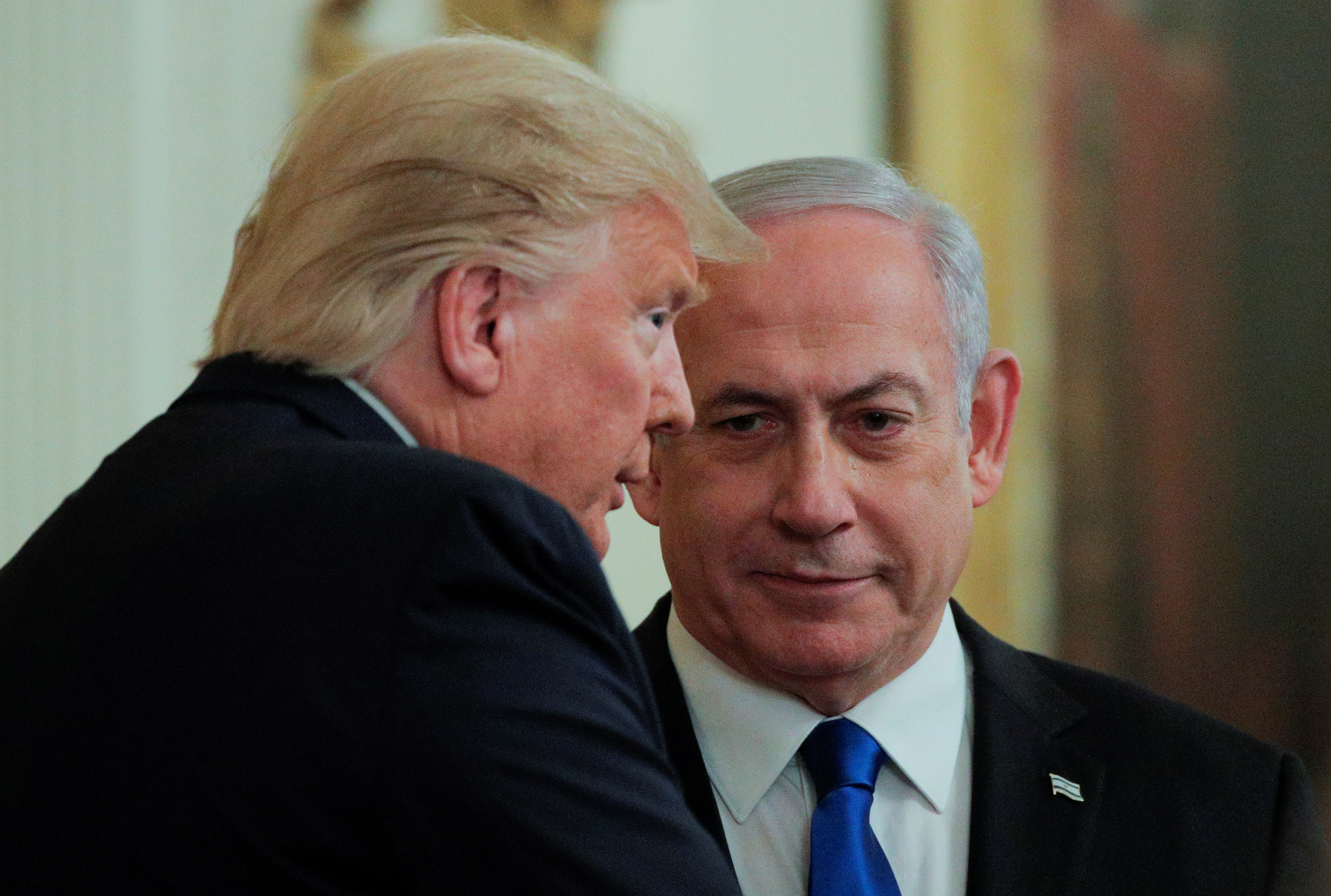 U.S. President Trump and Israel's Prime Minister Netanyahu discuss Middle East peace proposal at White House in Washington