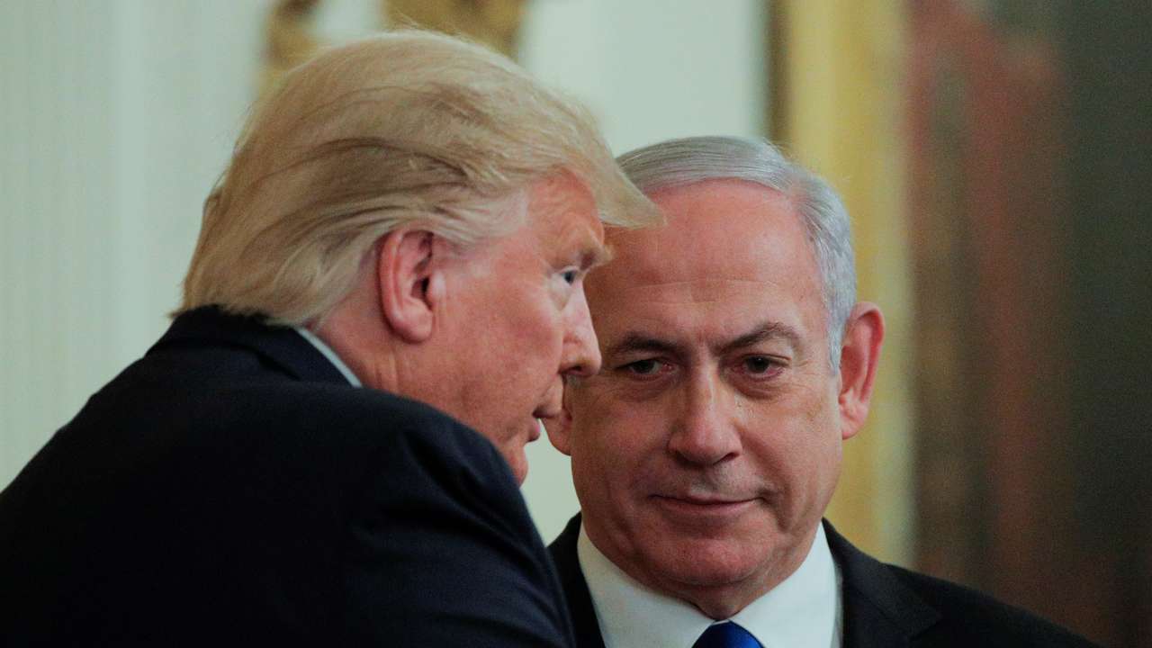 U.S. President Trump and Israel's Prime Minister Netanyahu discuss Middle East peace proposal at White House in Washington