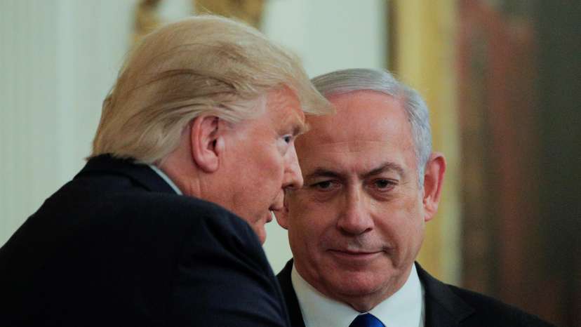 U.S. President Trump and Israel's Prime Minister Netanyahu discuss Middle East peace proposal at White House in Washington
